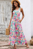 Round Neck Sleeveless Maxi Dress with Pockets - felvior
