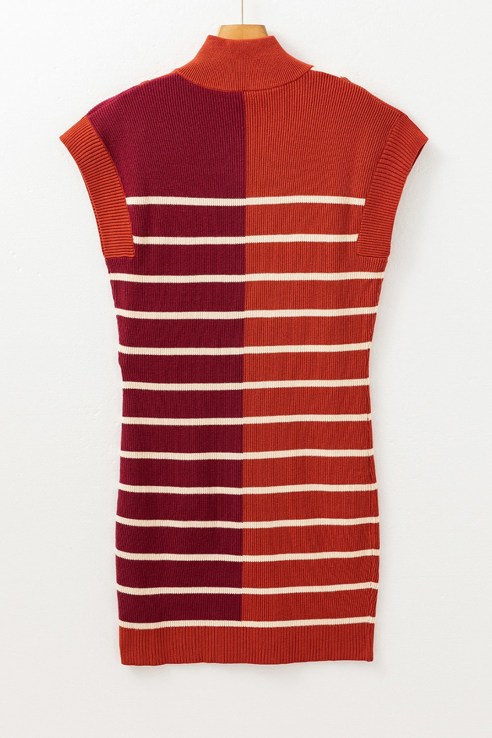 Striped Quarter Zip Cap Sleeve Sweater Dress - felvior