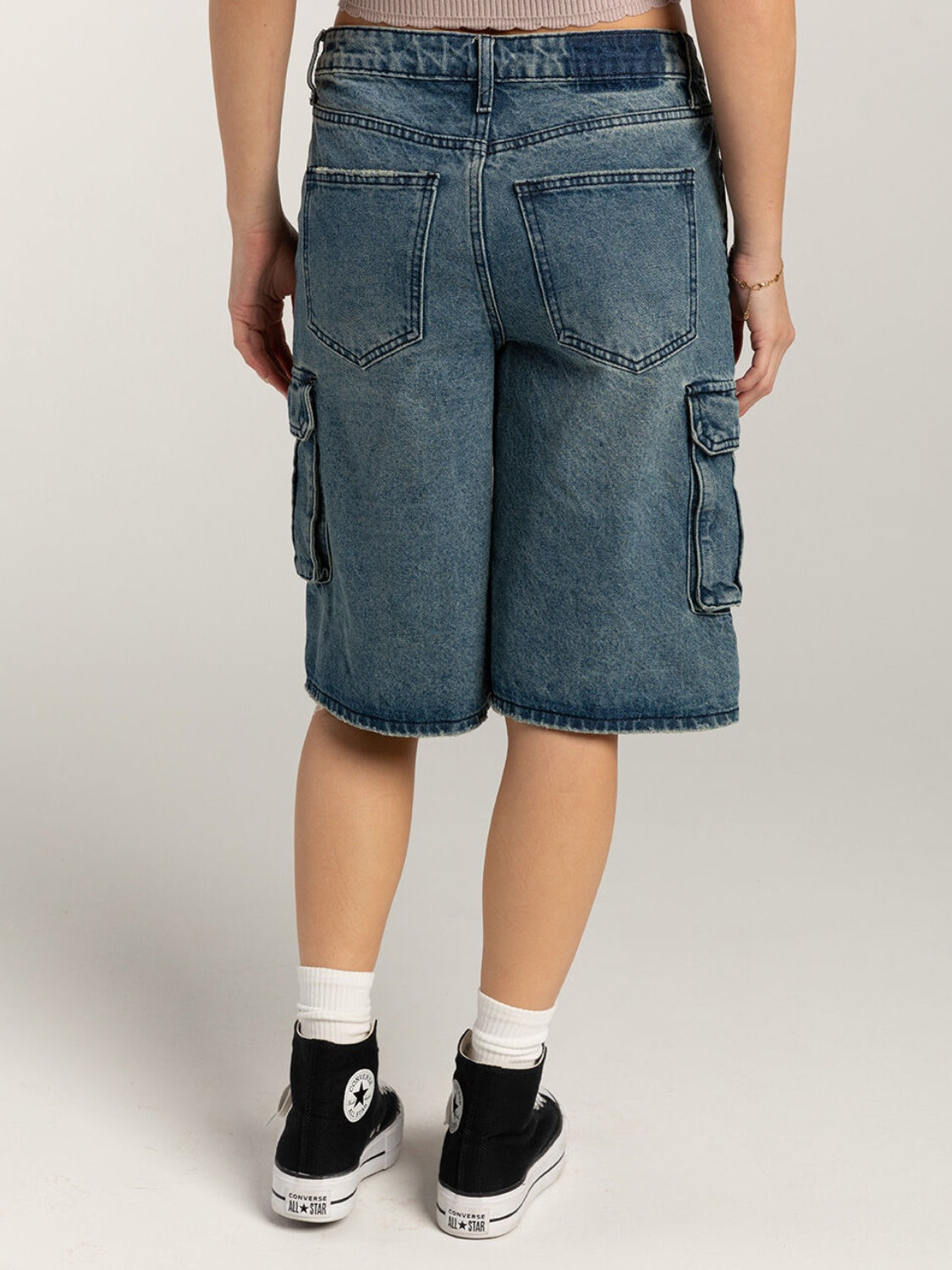 Mid-Rise Waist Denim Shorts with Pockets - felvior