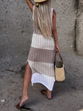 Slit Color Block Wide Strap Cover Up - felvior