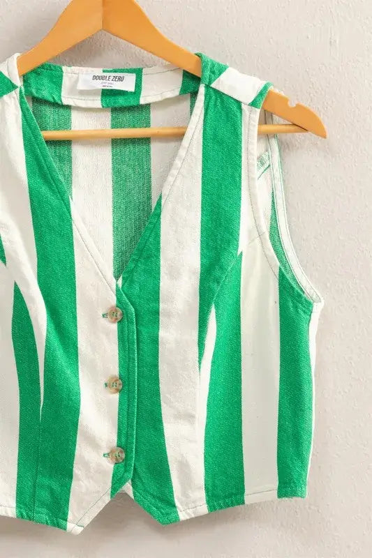 HYFVE Woven Striped V-Neck Button Down Vest