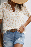 Frill Printed Notched Short Sleeve Blouse - felvior