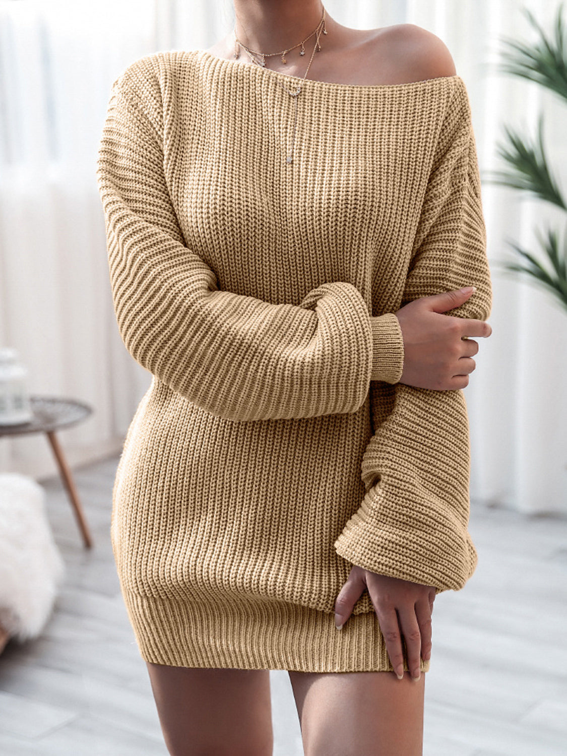 Rib-Knit Mini Sweater Dress - felvior
