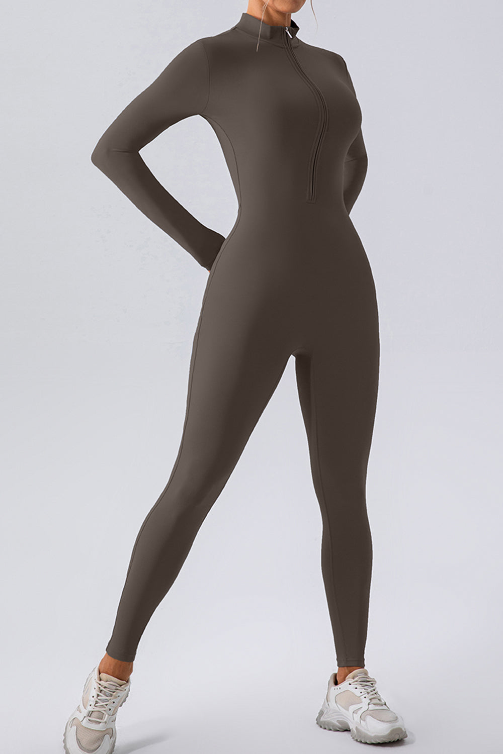 Half Zip Mock Neck Active Jumpsuit - felvior