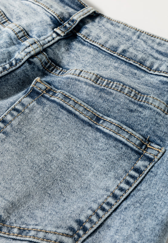 Washed Wide Leg Jeans with Pockets - felvior