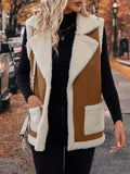 Full Size Contrast Open Front Sherpa Vest Coat - felvior
