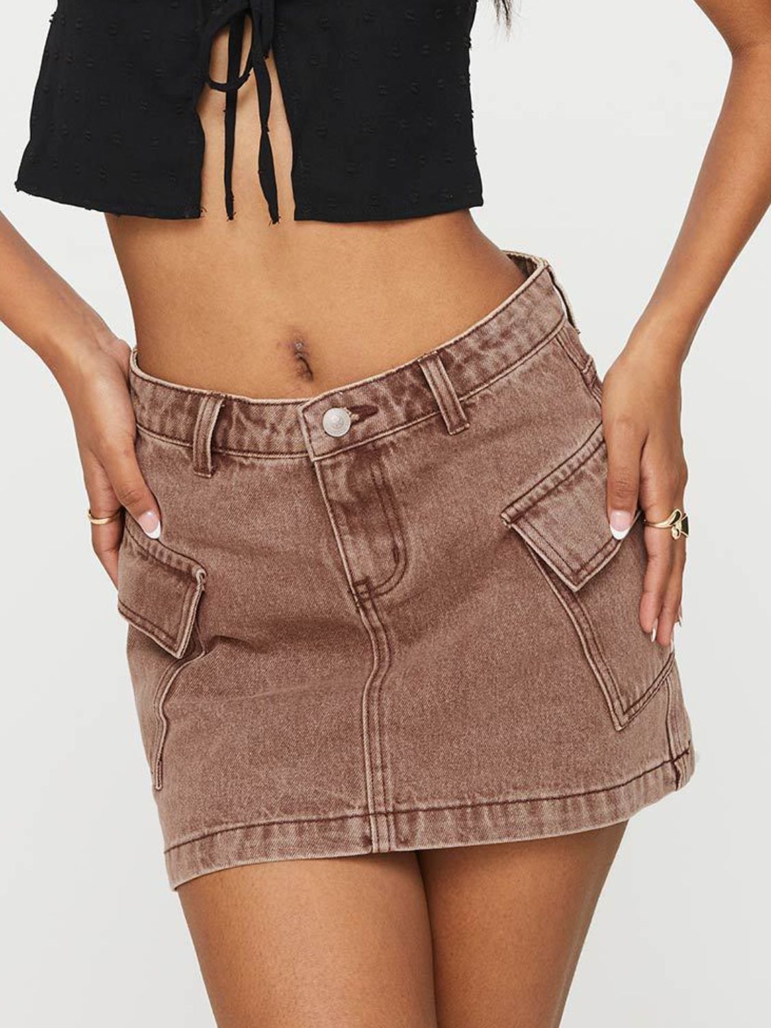 Mini Cargo Denim Skirt with Pockets - felvior
