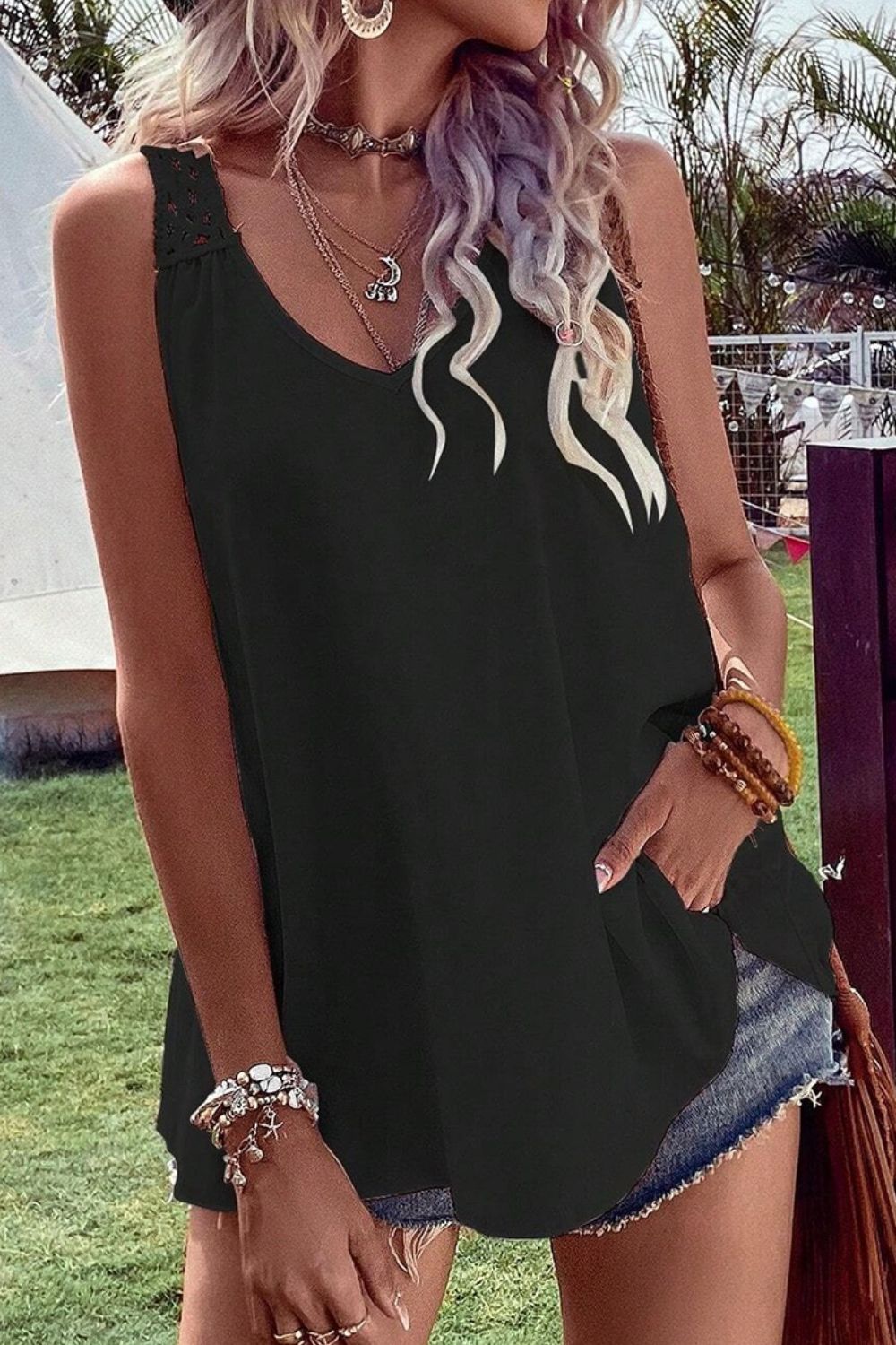 Openwork V-Neck Tank - felvior