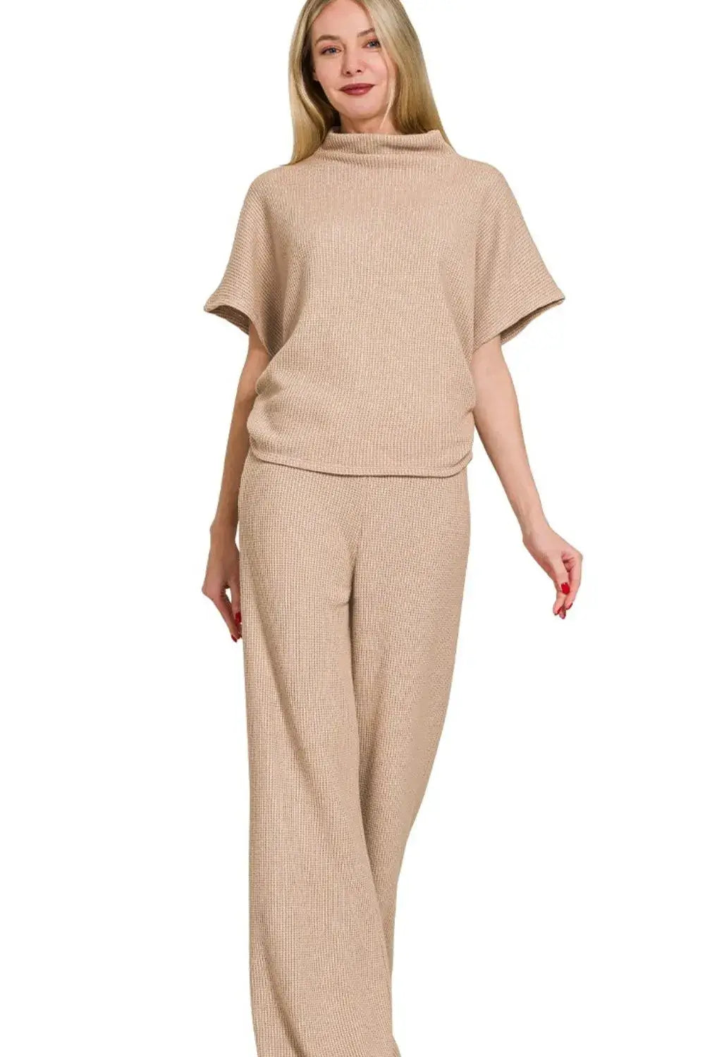 Zenana Sweater Mock Neck Top & Long Pants Set