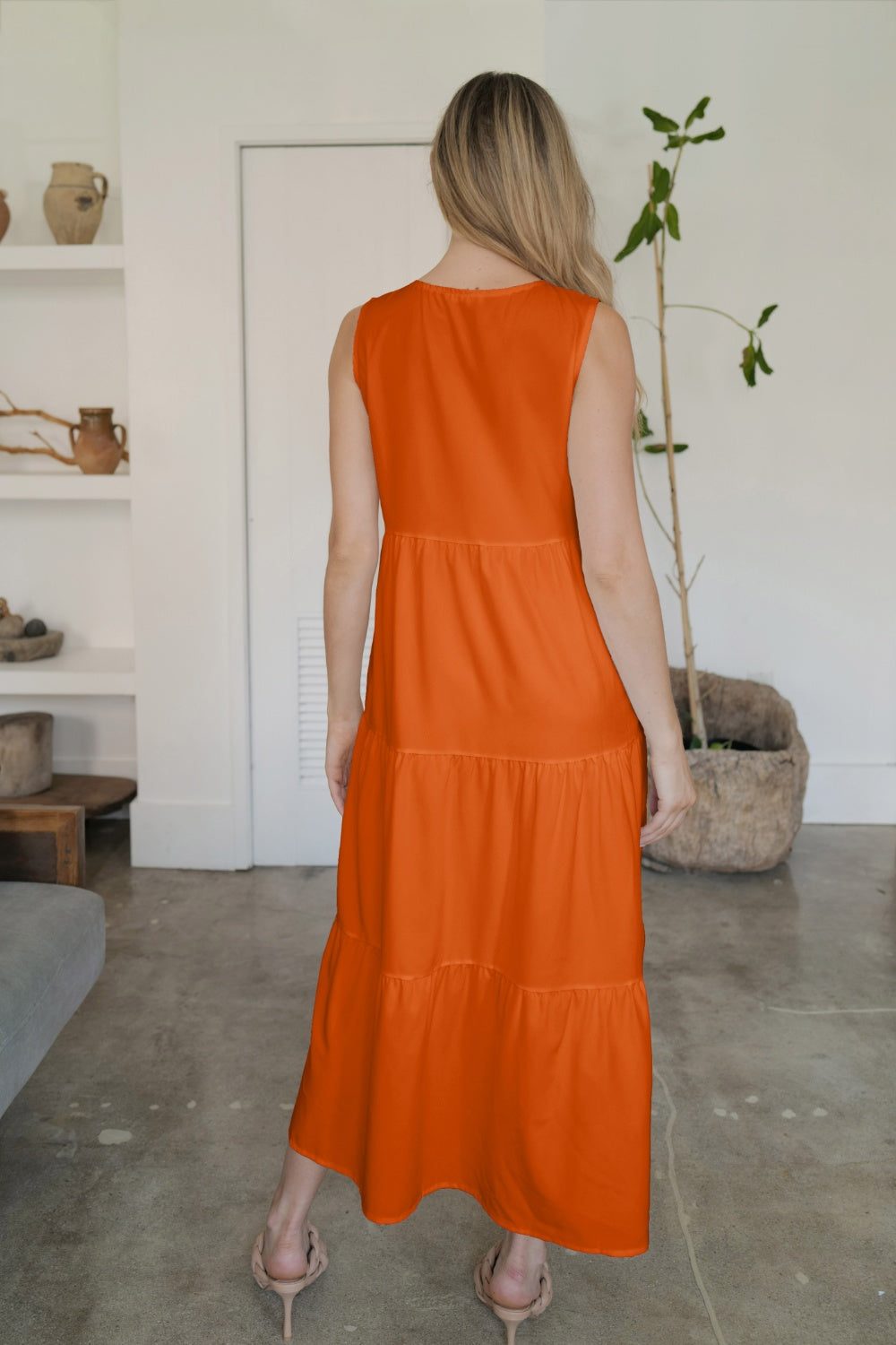 FAM-FAM Tiered V-Neck Sleeveless Dress - felvior