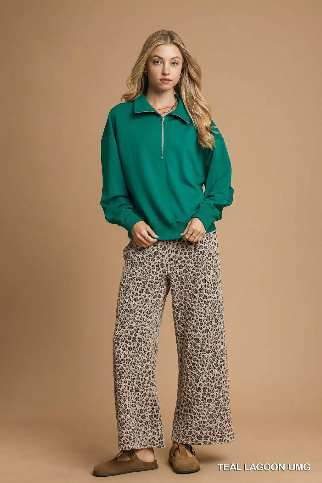 Umgee Half Zip Drop Shoulder Sweatshirt