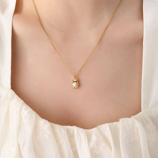 18K Gold-Plated Pearl Pendant Necklace - felvior