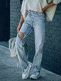 Distressed Asymmetric Waist Jeans - felvior