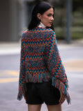 Shiny Fringe Hem Boat Neck Poncho - felvior