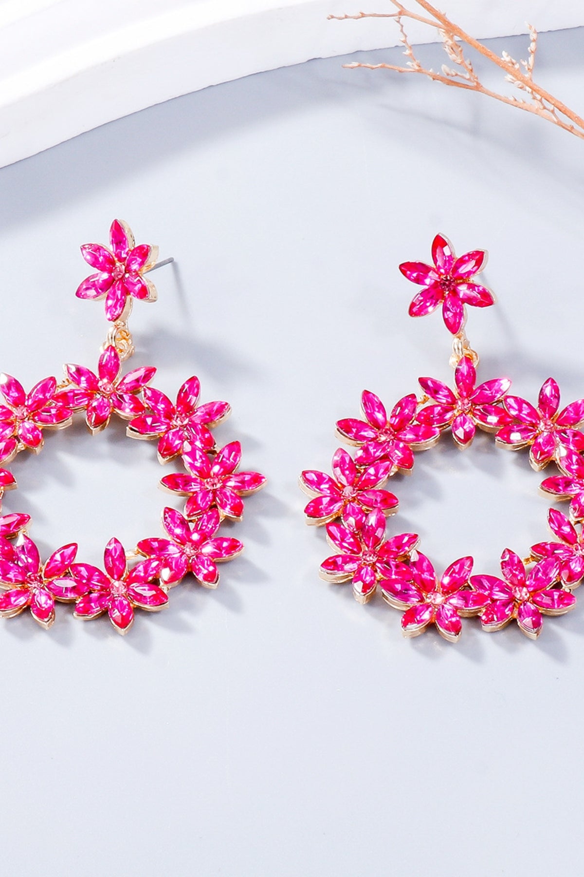Rhinestone Flower Dangle Earrings - felvior