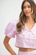MABLE Puff Sleeve Button Down Top and Bubble Skirt Set