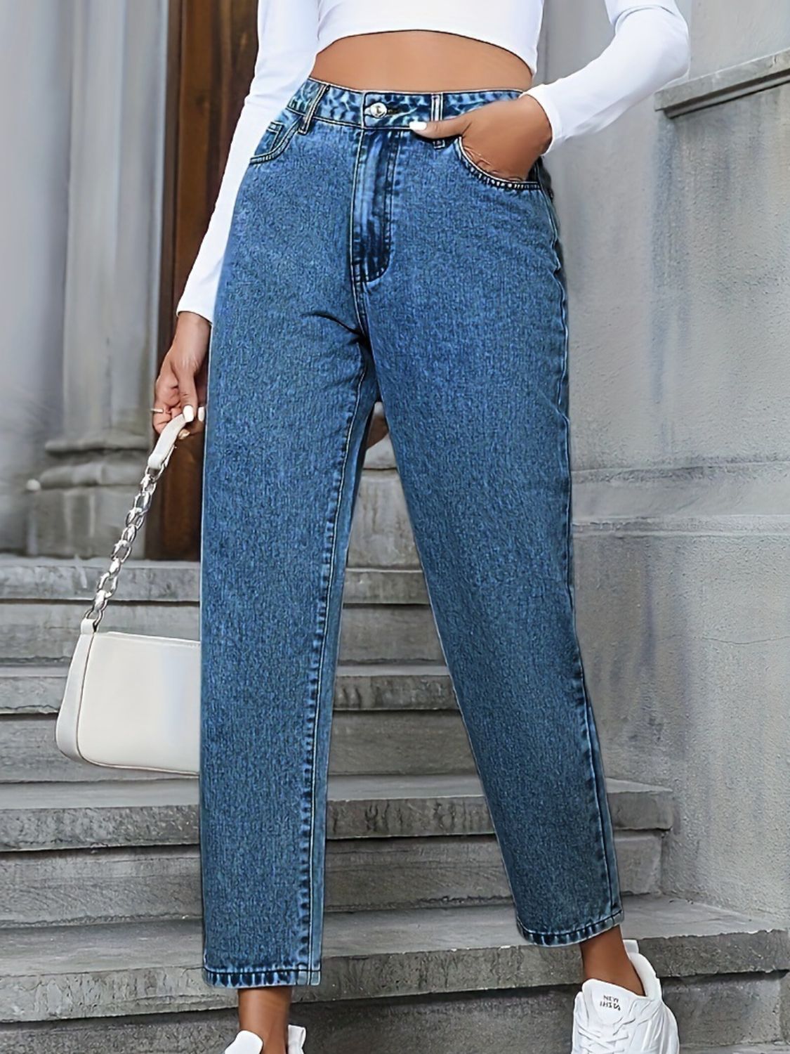 Pocketed Straight Leg Jeans - felvior