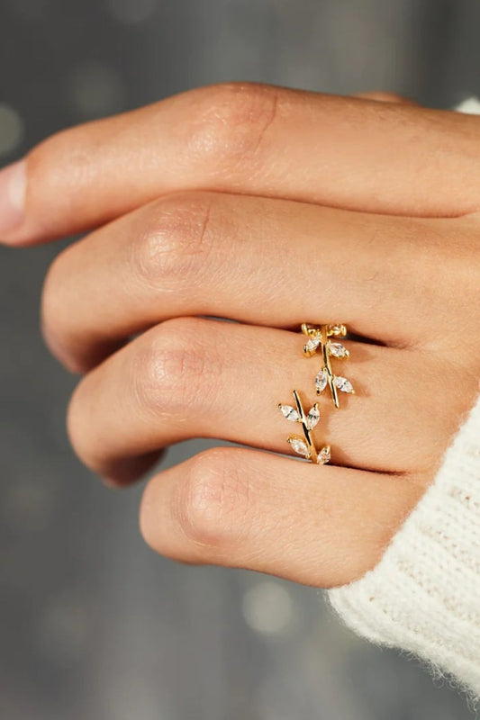 925 Sterling Silver Leaf Open Ring - felvior