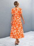 V-Neck Short Sleeve High Slit Midi Dress - felvior