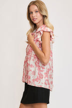 Umgee Full Size Botanical Print Babydoll Top Plus Size