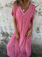 Full Size V-Neck Short Sleeve Midi Dress Plus Size