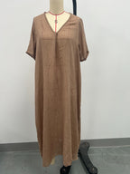 Full Size V-Neck Short Sleeve Midi Dress Plus Size