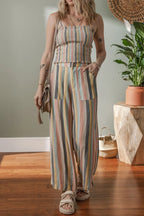Striped Smocked Cami Top and Wide Leg Pants Set