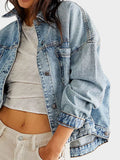Button Up Long Sleeve Denim Jacket - felvior