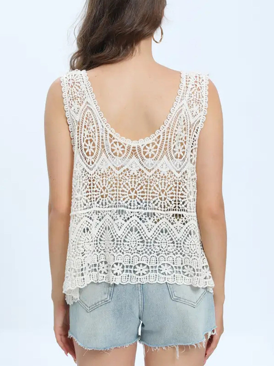 Cutout Round Neck Sleeveless Cover Up - felvior