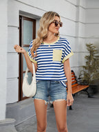 Striped Round Neck Short Sleeve T-Shirt