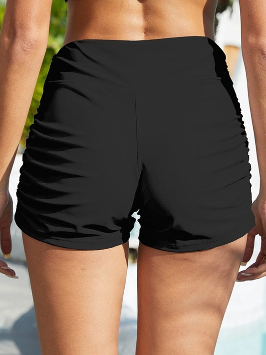 FAM-FAM Ruched Mid-Rise Waist Swim Shorts - felvior