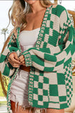 Checkered Open Front Long Sleeve Cardigan - felvior