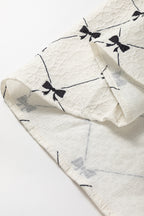 Bow Print Tie Neck Half Sleeve Dress