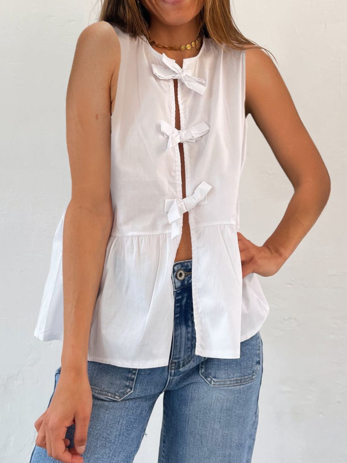 Tied Striped Round Neck Tank - felvior