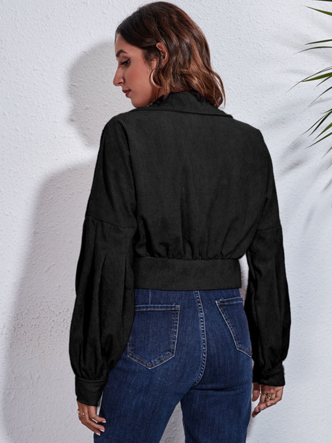 Button Down Collared Neck Cropped Jacket - felvior