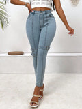 Decorative Buckle Skinny Jeans with Pockets - felvior