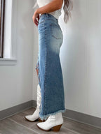 High-Waist Raw Hem Asymmetry Denim Skirt