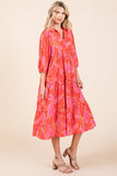 Mittoshop Tiered Printed Collared Neck Midi Dress - felvior