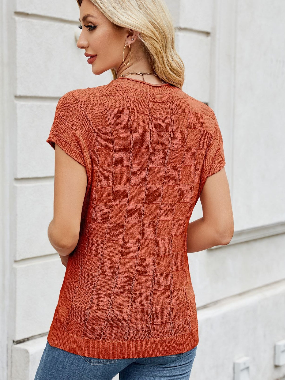 Round Neck Short Sleeve Knit Top - felvior