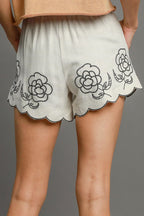 Umgee Full Size Linen Blend Shorts with Floral Embroidered Details Plus Size