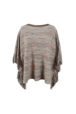 Round Neck Fringe Detail Sleeve Poncho - felvior