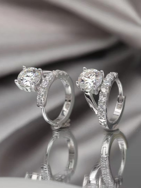 2 Carat Moissanite 925 Sterling Silver Huggie Earrings - felvior