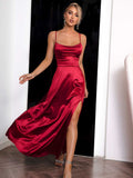 Spaghetti Strap Lace-Up Back Split Dress - felvior