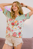 BiBi Floral Button Detail Round Neck Short Sleeve Terry T-Shirt