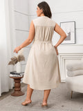 Plus Size Button Front Tie Waist Sleeveless Dress