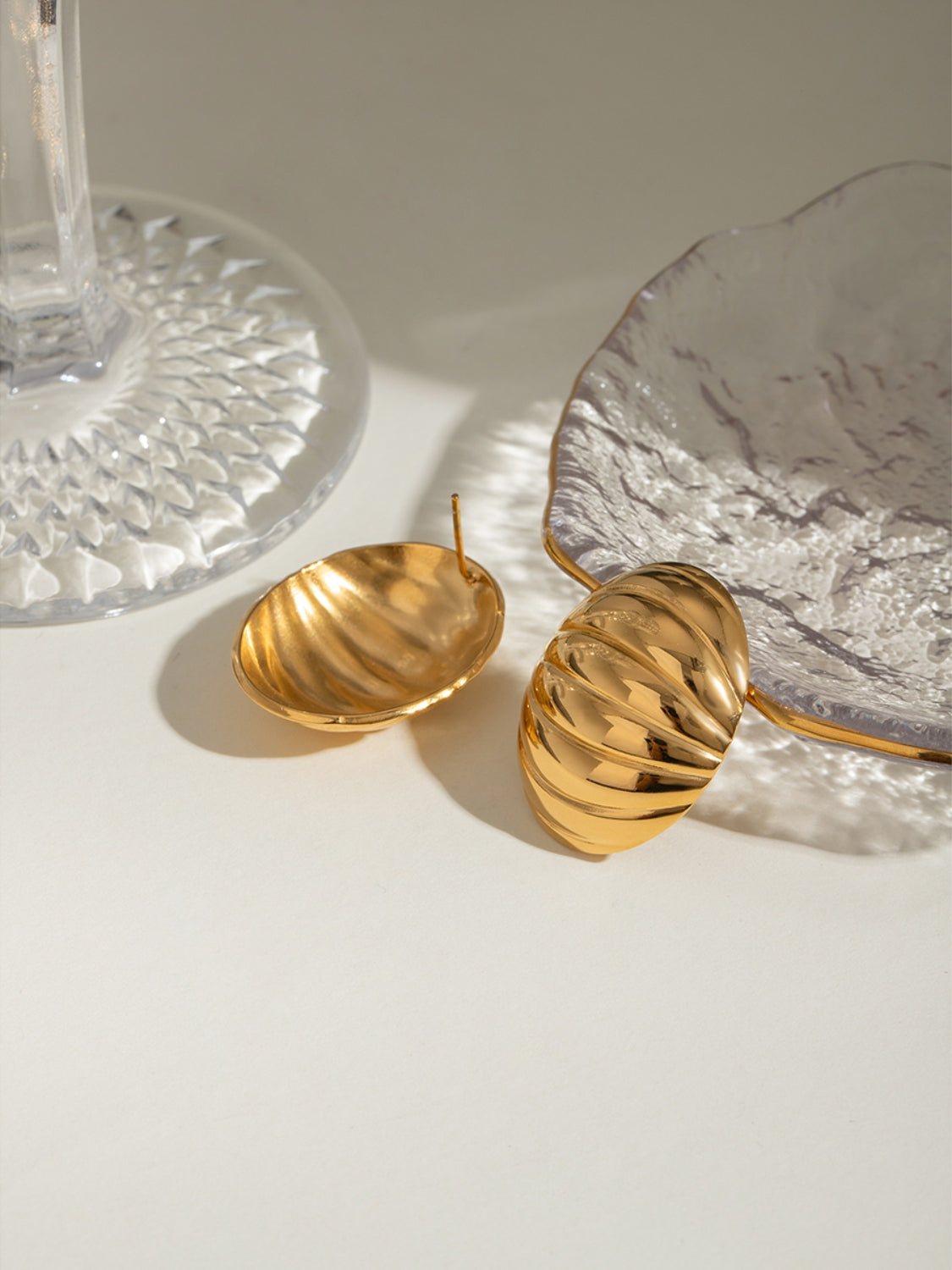 18K Gold-Plated Stainless Steel Ribbed Earrings - felvior