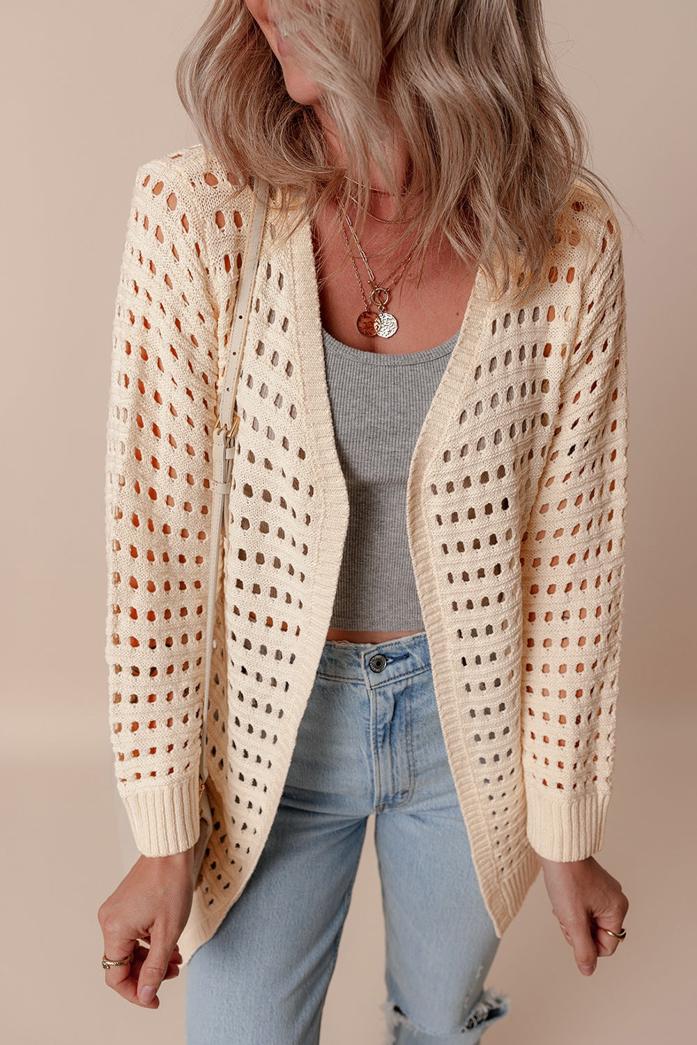 Openwork Open Front Cardigan - felvior