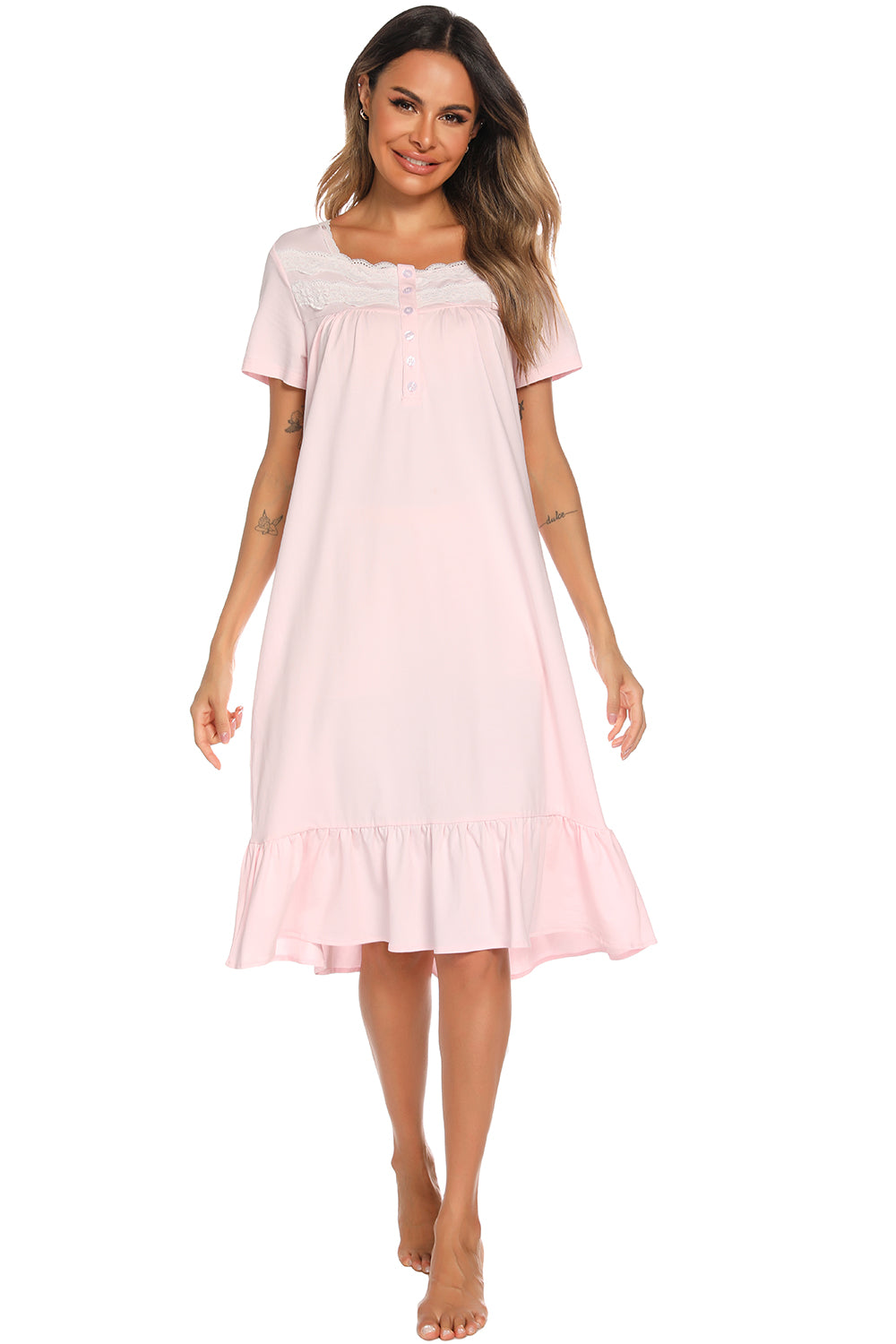 Lace Detail Square Neck Lounge Dress - felvior