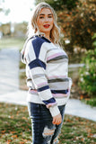 Plus Size Striped Long Sleeve Hooded Sweater - felvior