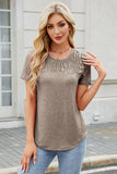 Smocked Round Neck Short Sleeve T-Shirt